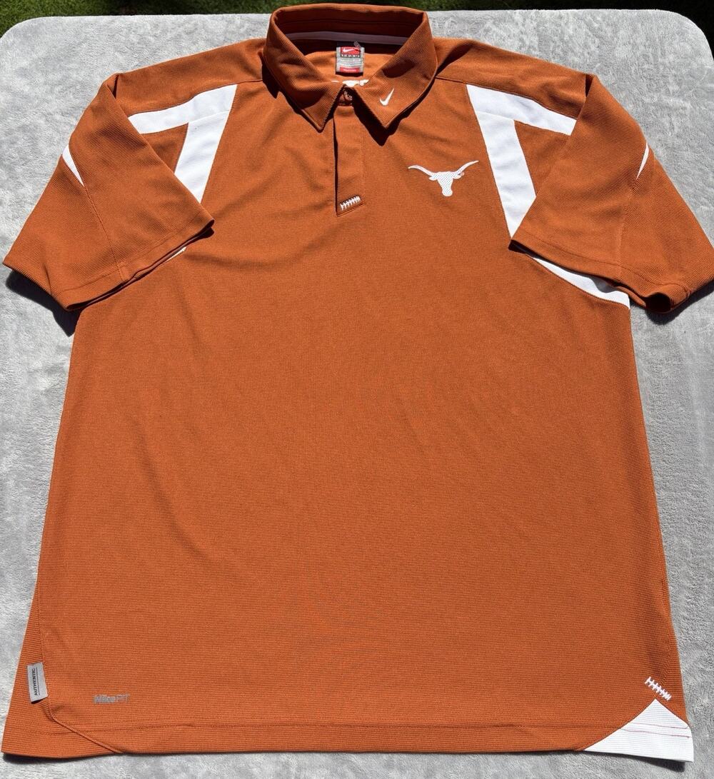 Vintage University of Texas Longhorns Polo Shirt Mens Large Orange Nike Team